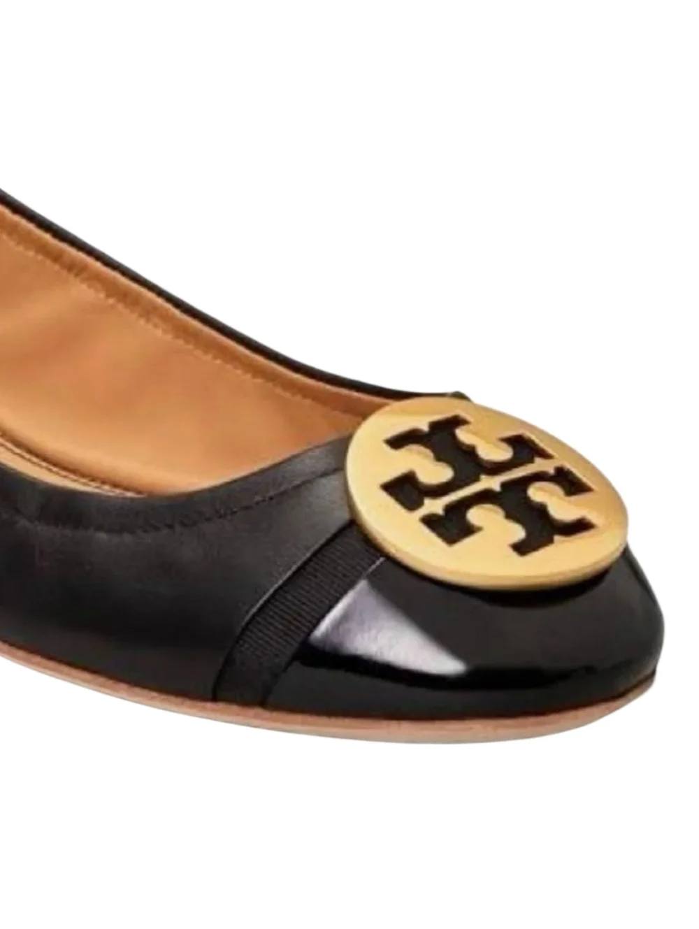 Tory Burch Minnie Travel Ballet Flats Black Leather Patent Cap Toe Size 8